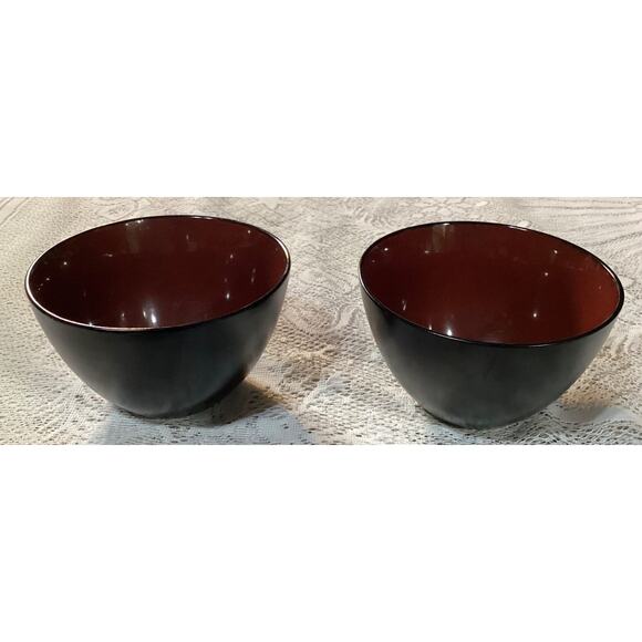 Set of 2 Gibson Designs Soho Lounge Round Black Burgundy Soup Cereal Bowls - Picture 5 of 10